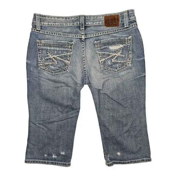 BKE Sabrina Shorts Women's 26 Bermuda Low Rise Blue Denim Embroidered Distressed - Picture 9 of 10